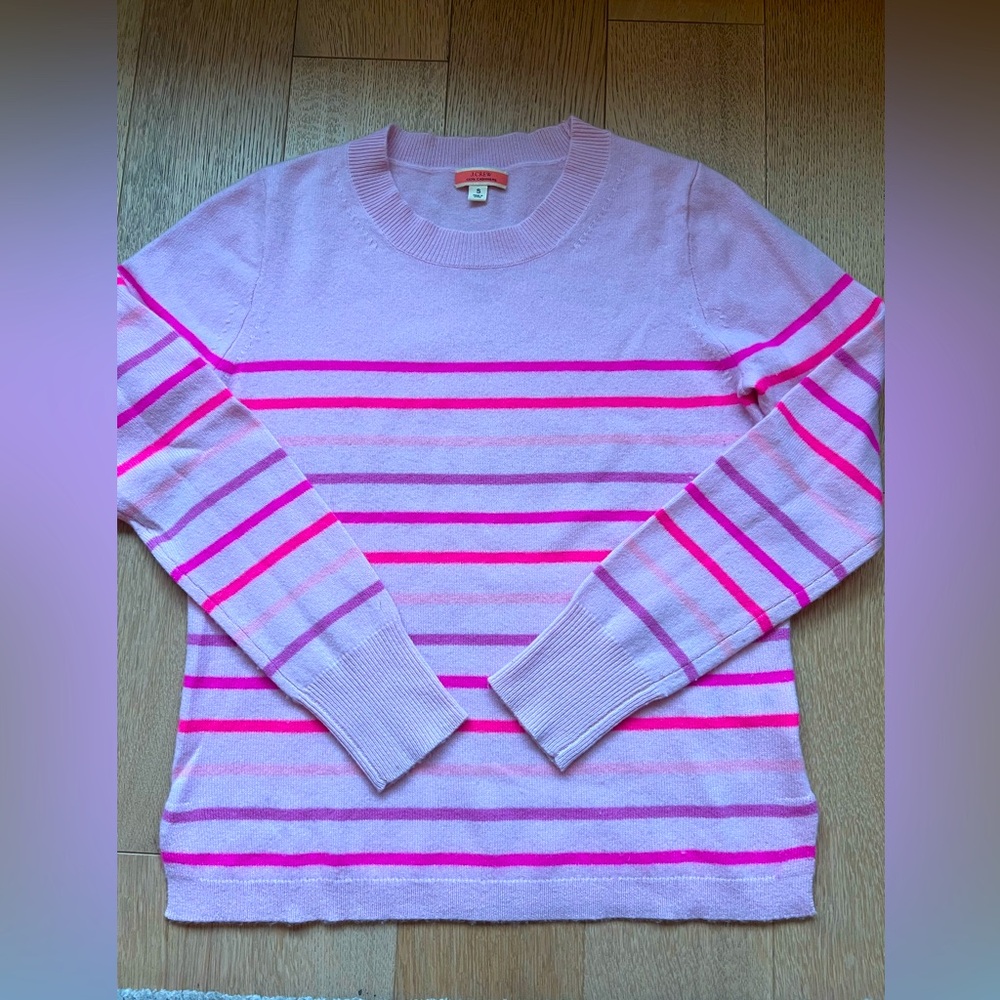 Jcrew Pink Striped Crew Neck Cashmere sweater